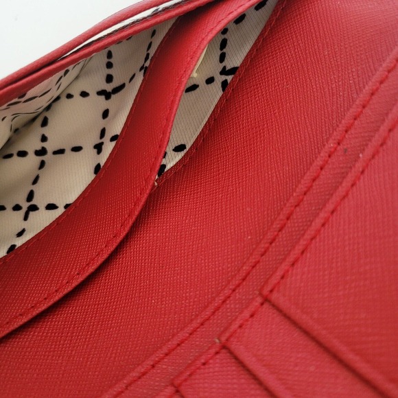 Kate Spade Wallet Red Raspberry Saffiano Leather Logo Large Bifold Classic - Picture 5 of 10